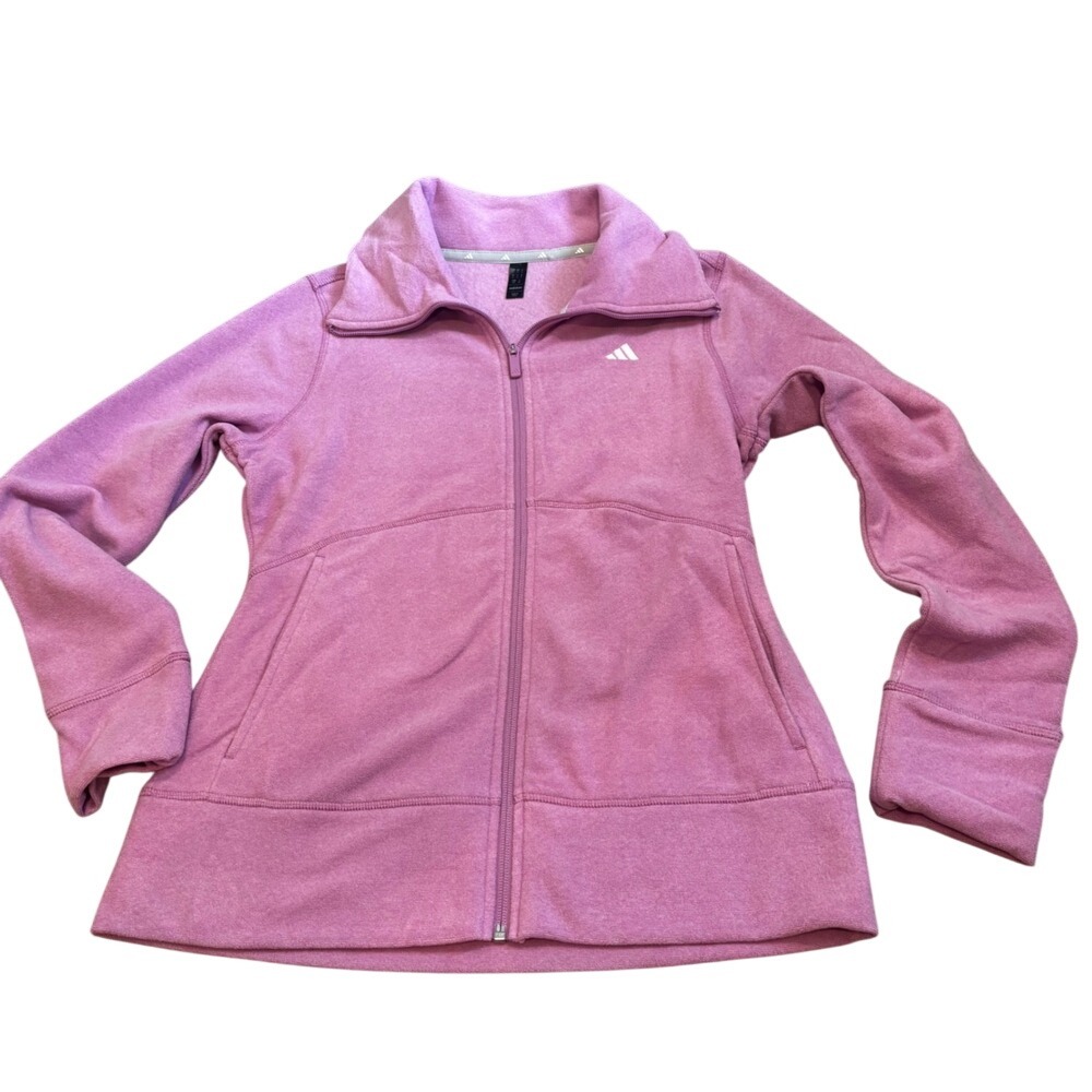 Adidas Womens Full Zip Fleece Jacket Pink Funnel Neck‎ Athletic Sweatshirt Small